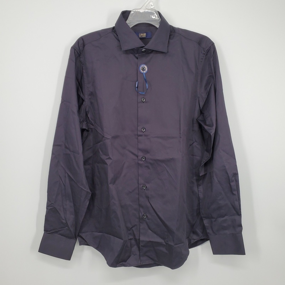 Men's Cavalli Class Black Dress Shirt With Logo Size 41 / 16 NEW $350 A8